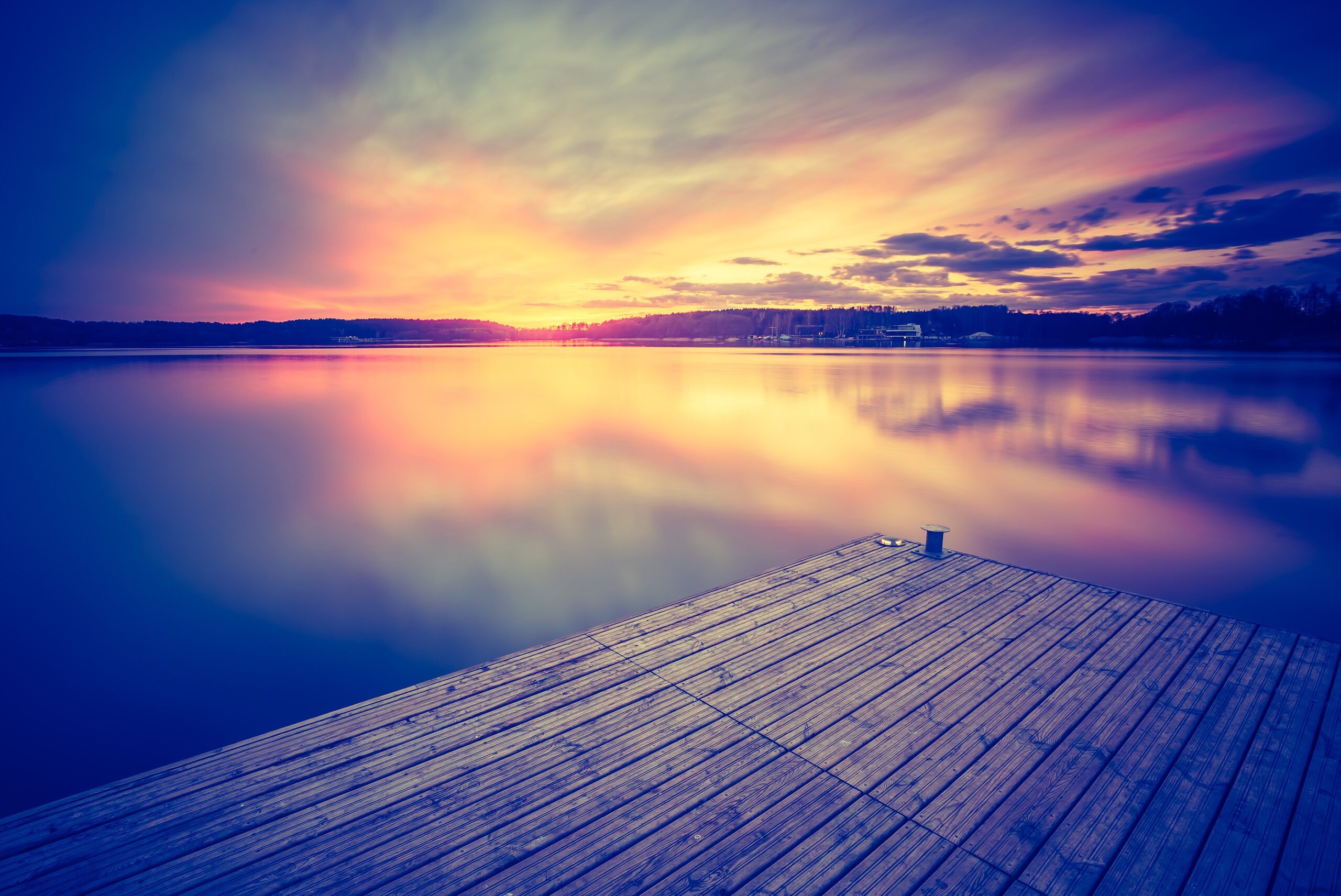 Vintage Photo Of Beautiful Sunset Over Calm Lake